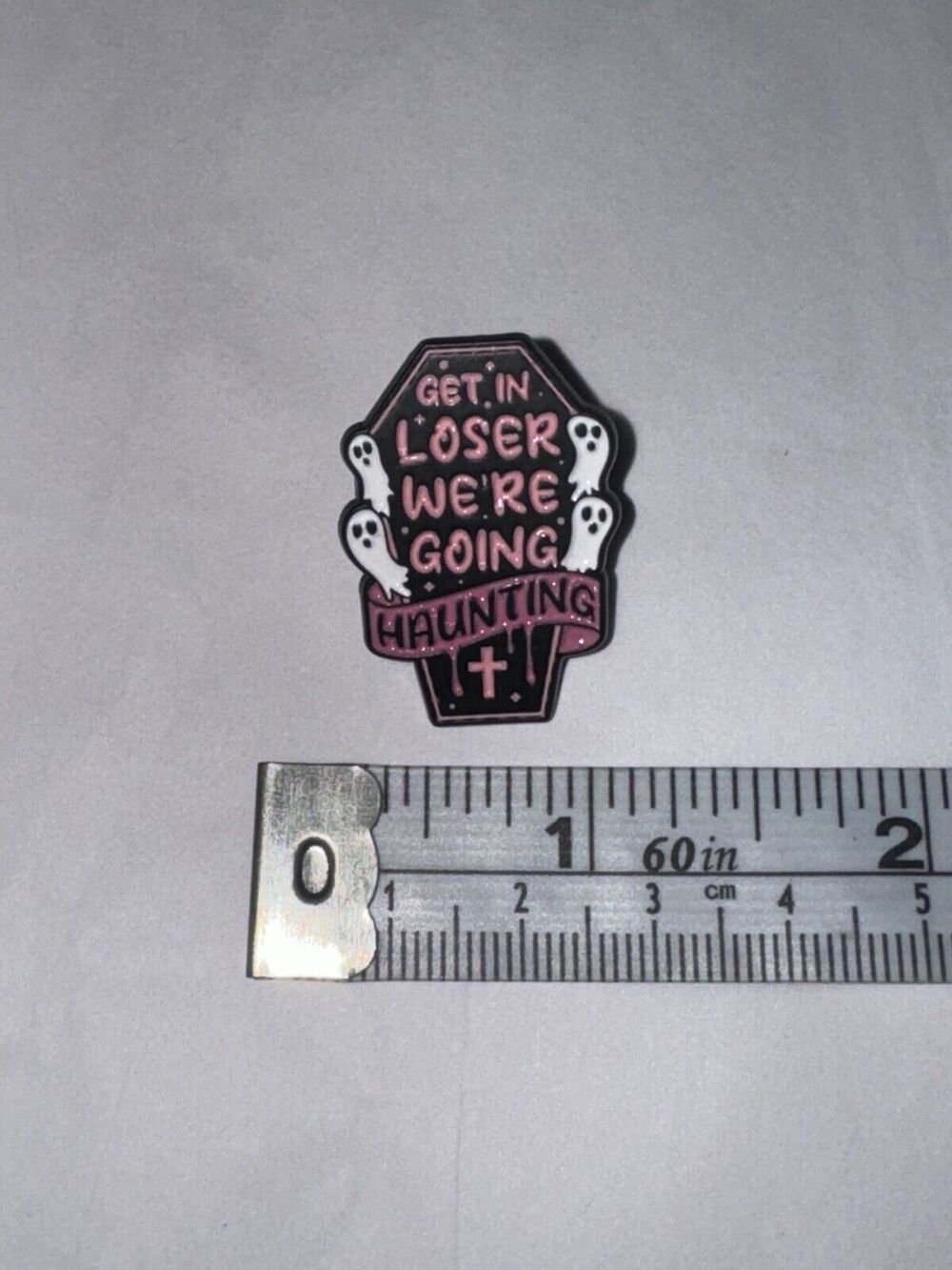 Get In Loser We’re Going Haunting Coffin Ghost Pin Brooch